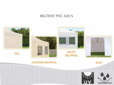4,5m Bigtent PVC 420S pavilon oldalfal hálós ablakos  (PVC S 420 világos szürke)