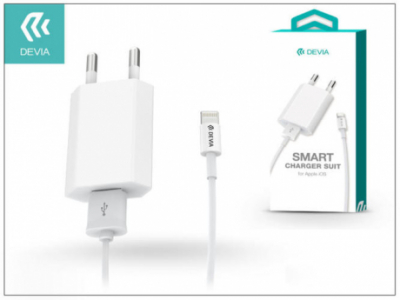 Apple iPhone 5/5S/5C/SE/6S/6S Plus USB hálózati töltő adapter + lightning adatkábel - 5V/1A - Devia Smart Charger Suit - white