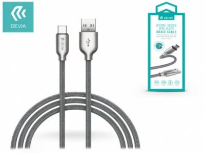 Devia USB töltő- és adatkábel 1 m-es vezetékkel - Devia Storm Series Zinc Alloy Braid Cable Type-C USB 2.1 - silver