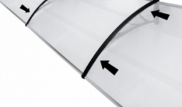 Előtető CELLOX polikarbonát 450x100 fekete keret áttetsző fehér tető például bejárati ajtó vagy ablakok fölé. Szállítás könnyített csomagolás