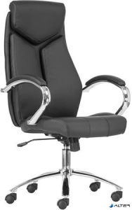 Főnöki szék, műbőr borítás, króm lábkereszt, "KENT", fekete/fekete