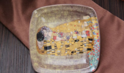 H.C.532-6505 Porcelán szögletes tányér 19x19cm, Klimt:The Kiss