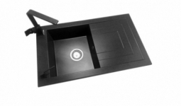 NERO Cortina Gránit mosogató + Design csaptelep + Szögletes adagoló (fekete - szemcsés)