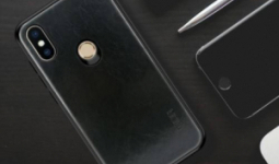 Xiaomi Mi 8, Mofi műanyag védőtok, Bőr hátlap, Fekete